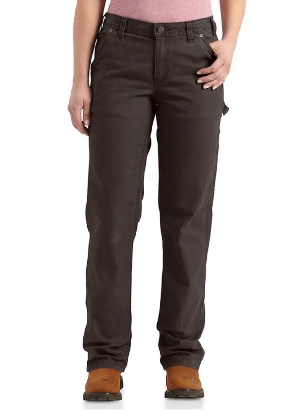 Carhartt Pants Rugged Flex Loose Fit Brown Canvas Double Front Work Womens 6Tall